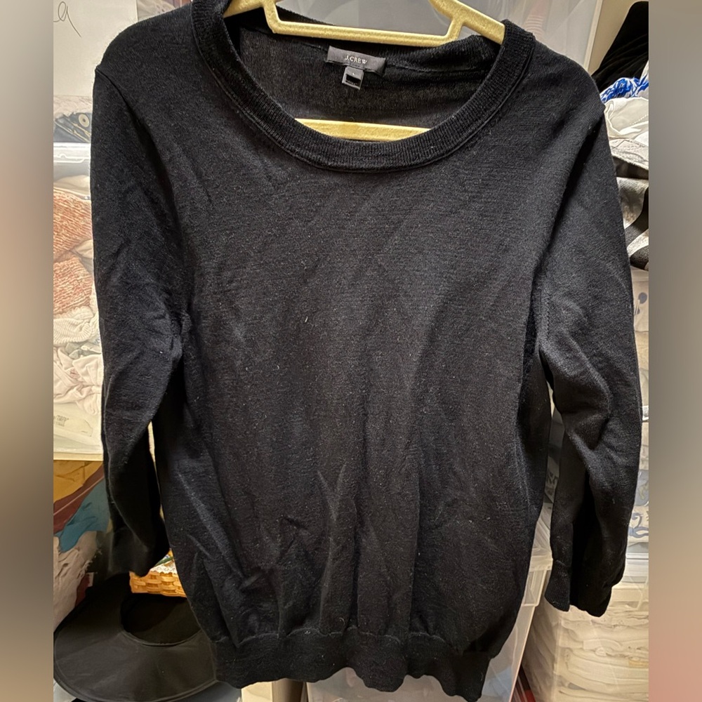 J. Crew Black Merino Wool Crew Neck Sweater